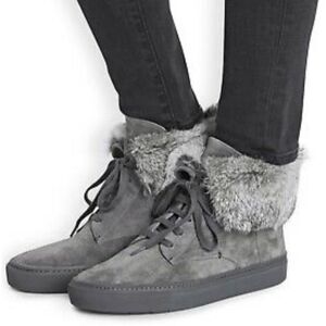 Vince Nyack Fur High Top Sneaker Gray Suede Rabbit Sneaker 6M New